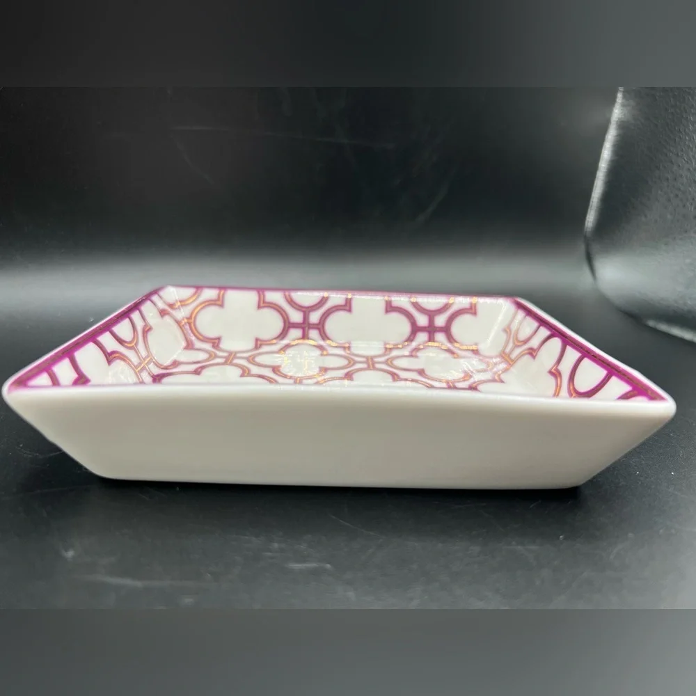 I. Godinger & Co. Trinket Jewelry Dish Tray Rectangle White W/ Purple & Gold